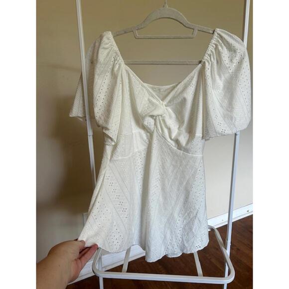 Dresses & Skirts - White Eyelet Puff Sleeve Mini Dress